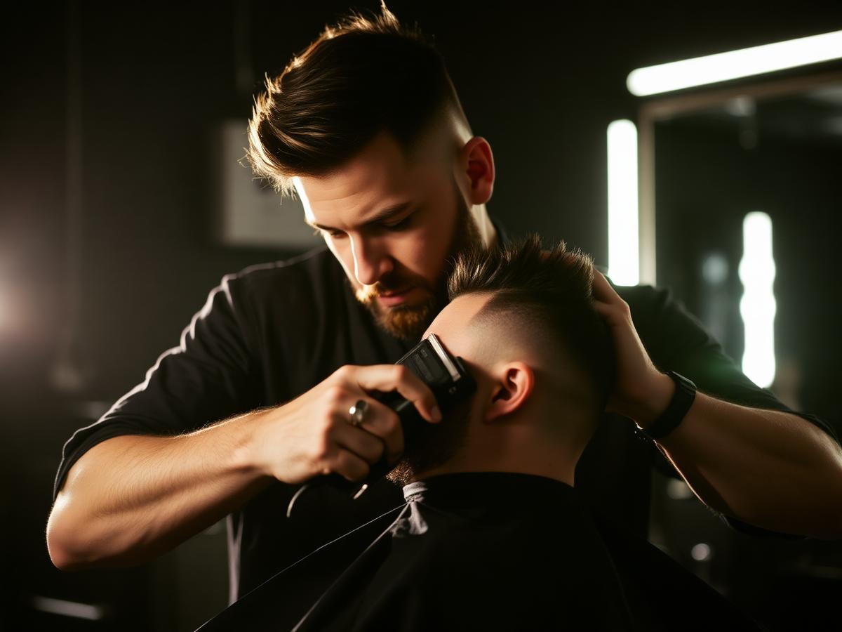 Barbier au travail chez THE BOX